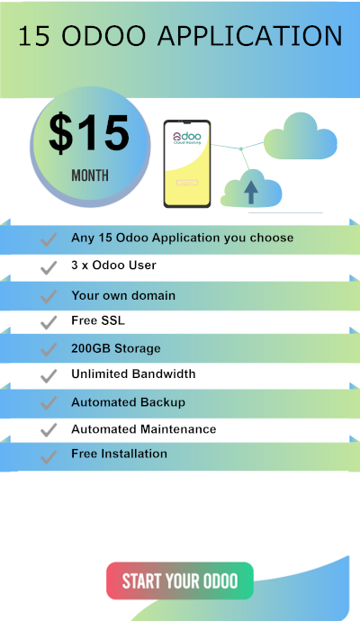 Odoo Cloud Hosting 15 App Application Package $15/Month